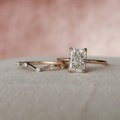 Radiant Cut Hidden Halo Moissanite Solitaire Bridal Set