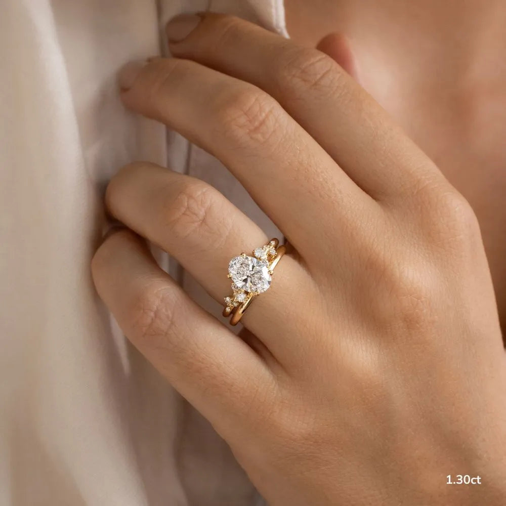 1.3 CT - 2.5 CT Oval Cut Cluster With Chevron Style Band Moissanite Engagement Ring