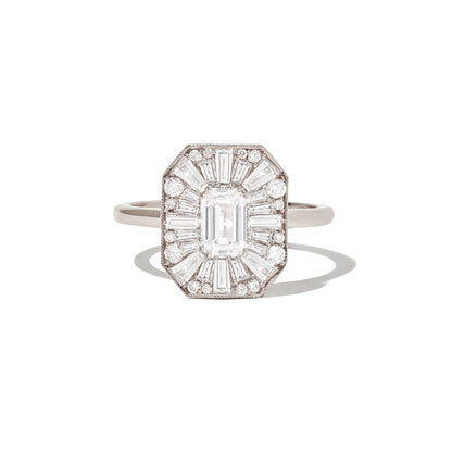 0.56 CT Emerald Cut Moissanite Emerald Shape Mosaic Engagement Ring