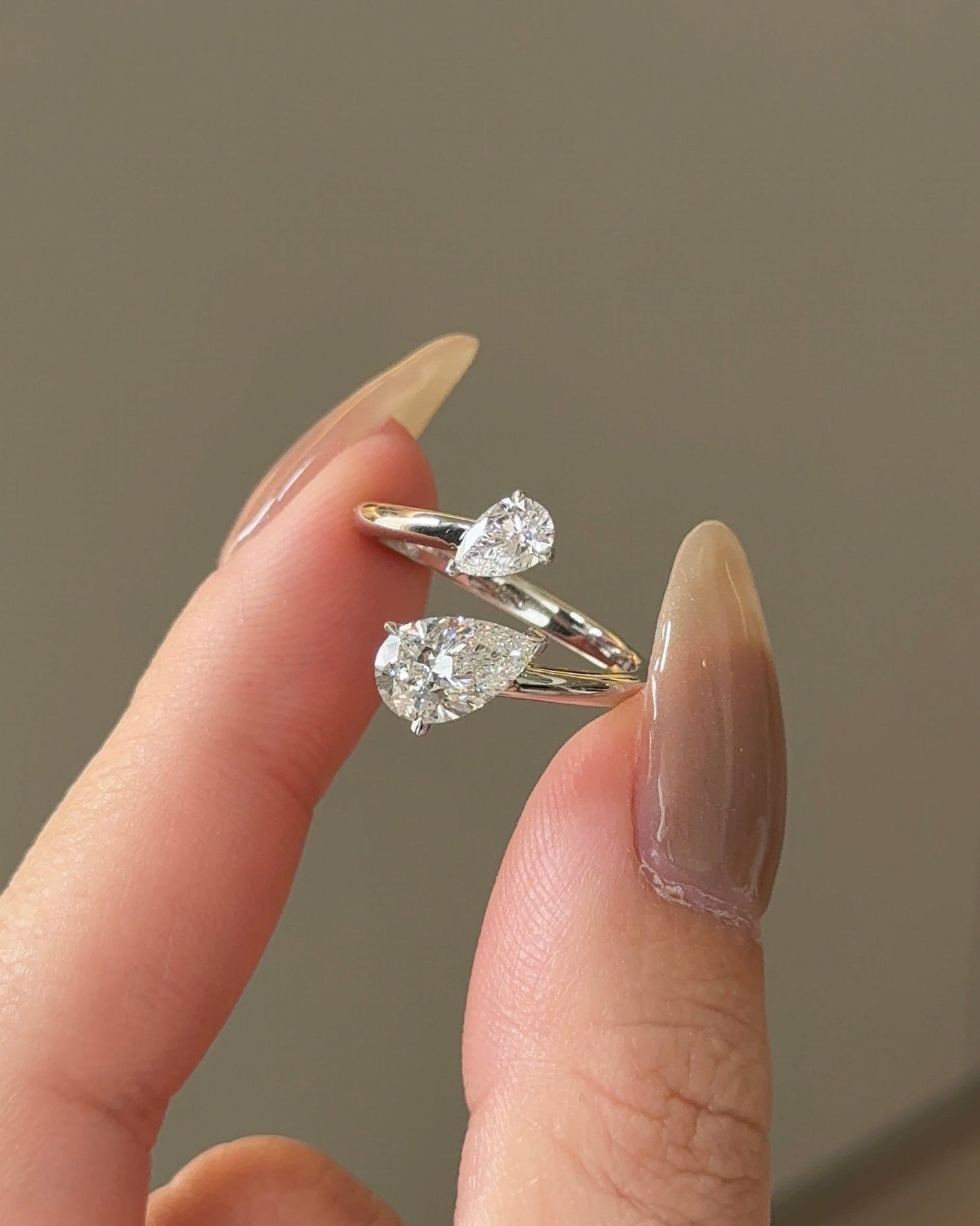 Pear CVD Diamond Open Cuff Wedding Band