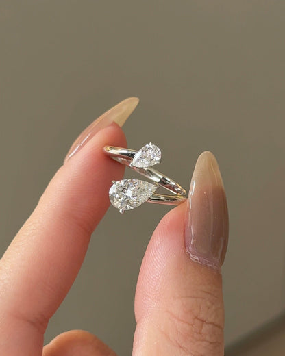 Pear CVD Diamond Open Cuff Wedding Band