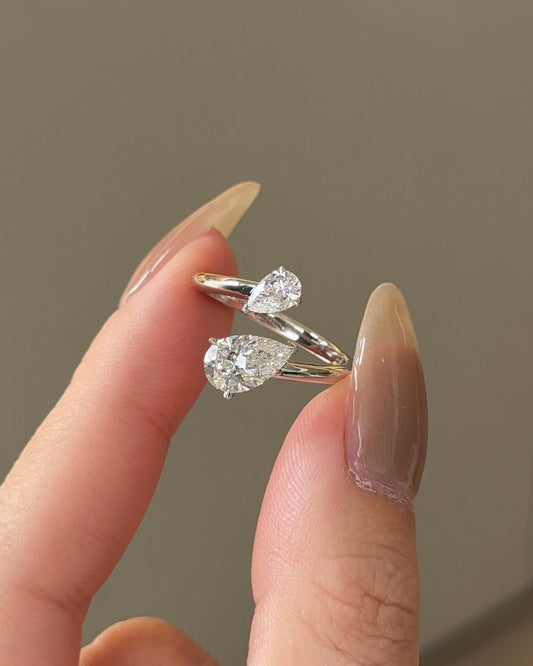 Pear CVD Diamond Open Cuff Wedding Band