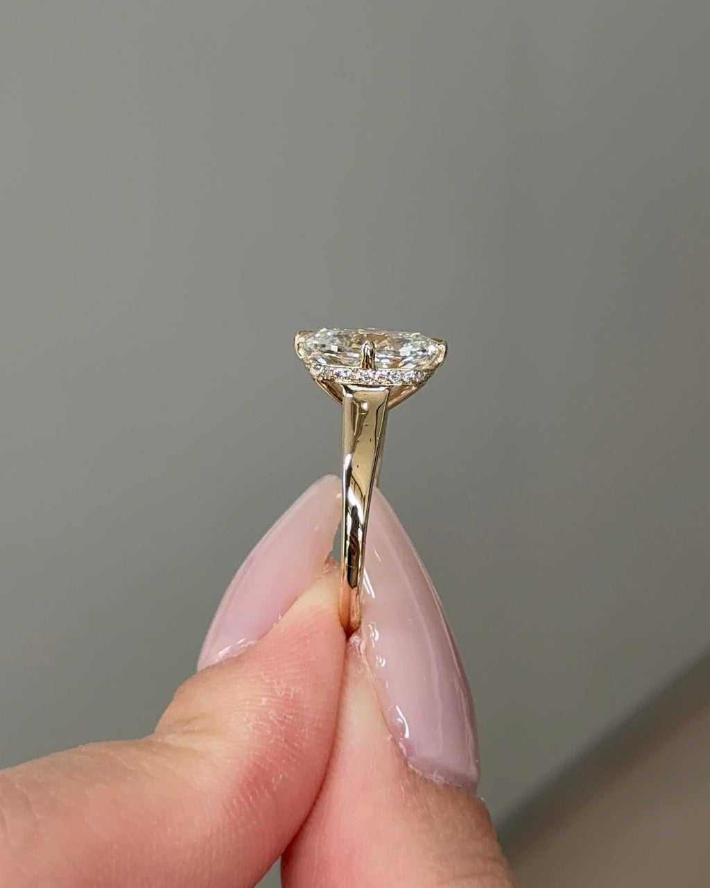 3.10 CT Cushion Cut Lab grown Diamond Hidden Halo Engagement Ring