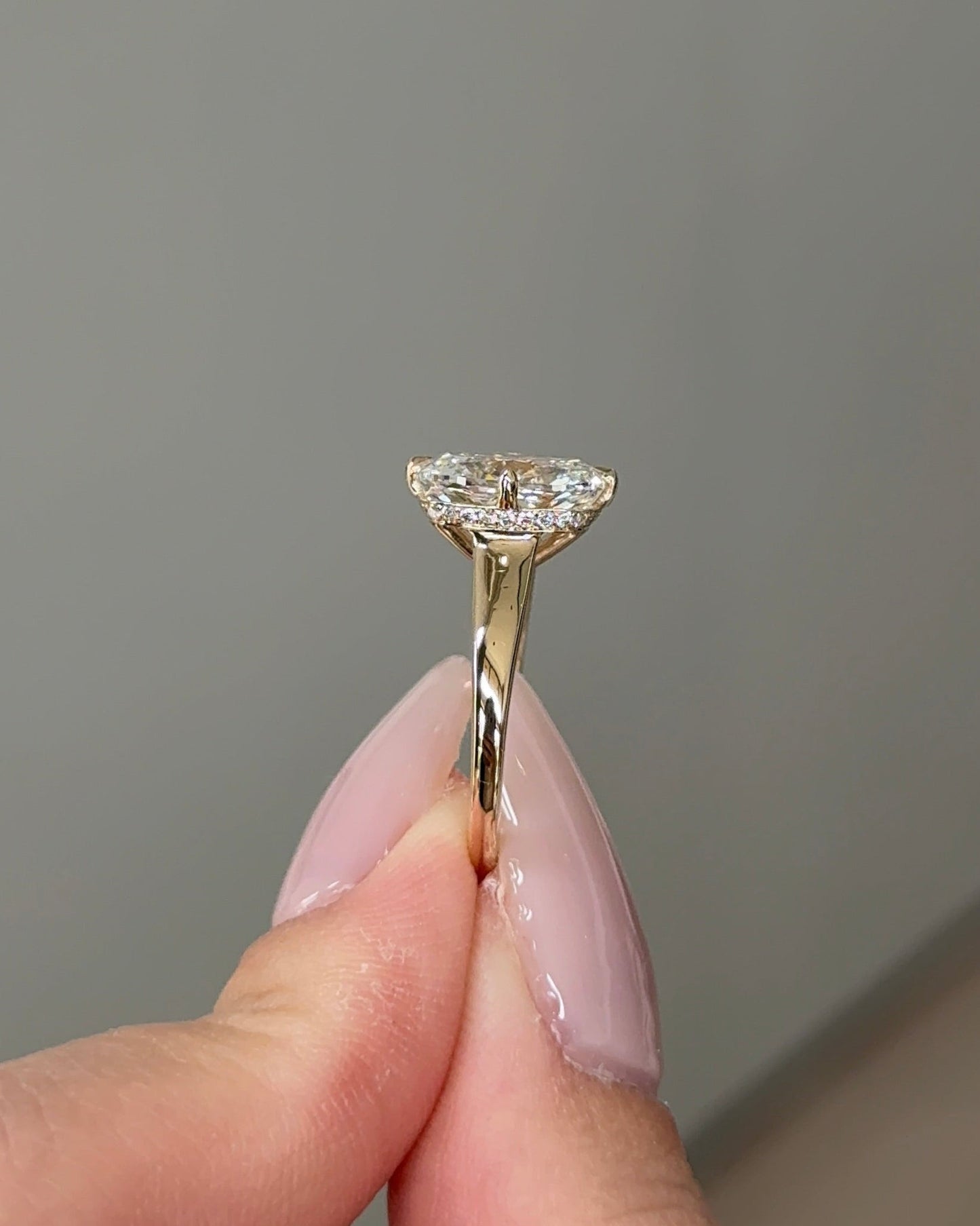 3.10 CT Cushion Cut Lab grown Diamond Hidden Halo Engagement Ring