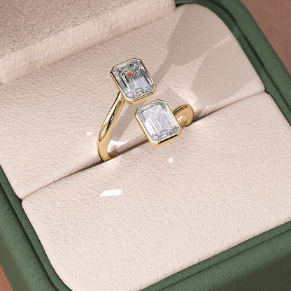 3 TCW Double Emerald Cut Bezel Bypass Moissanite Engagement Ring
