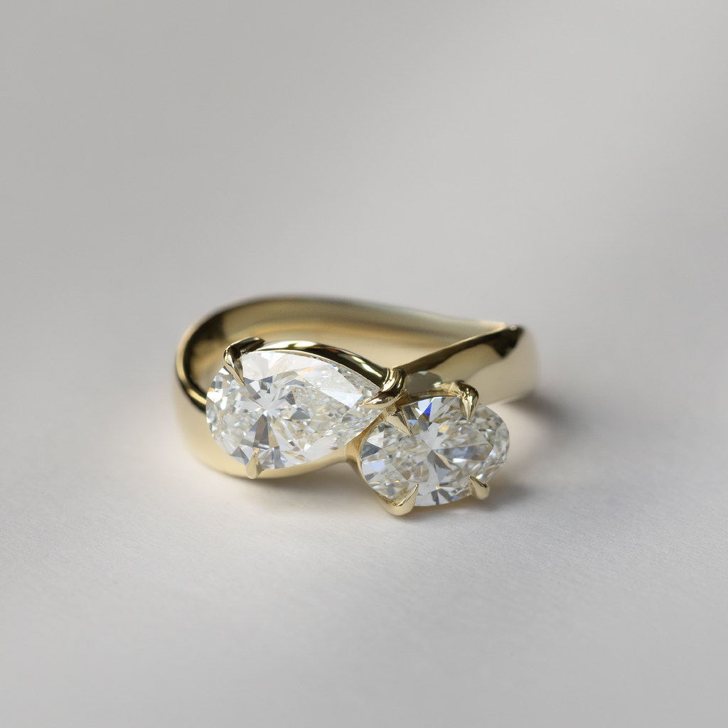 2.92 TCW Oval & Pear Cut Two Stone Moissanite Engagement Ring