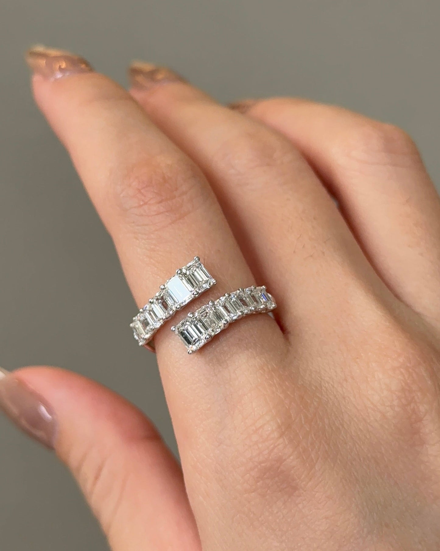 2.18 TCW Emerald CVD Diamond Open Wedding Band