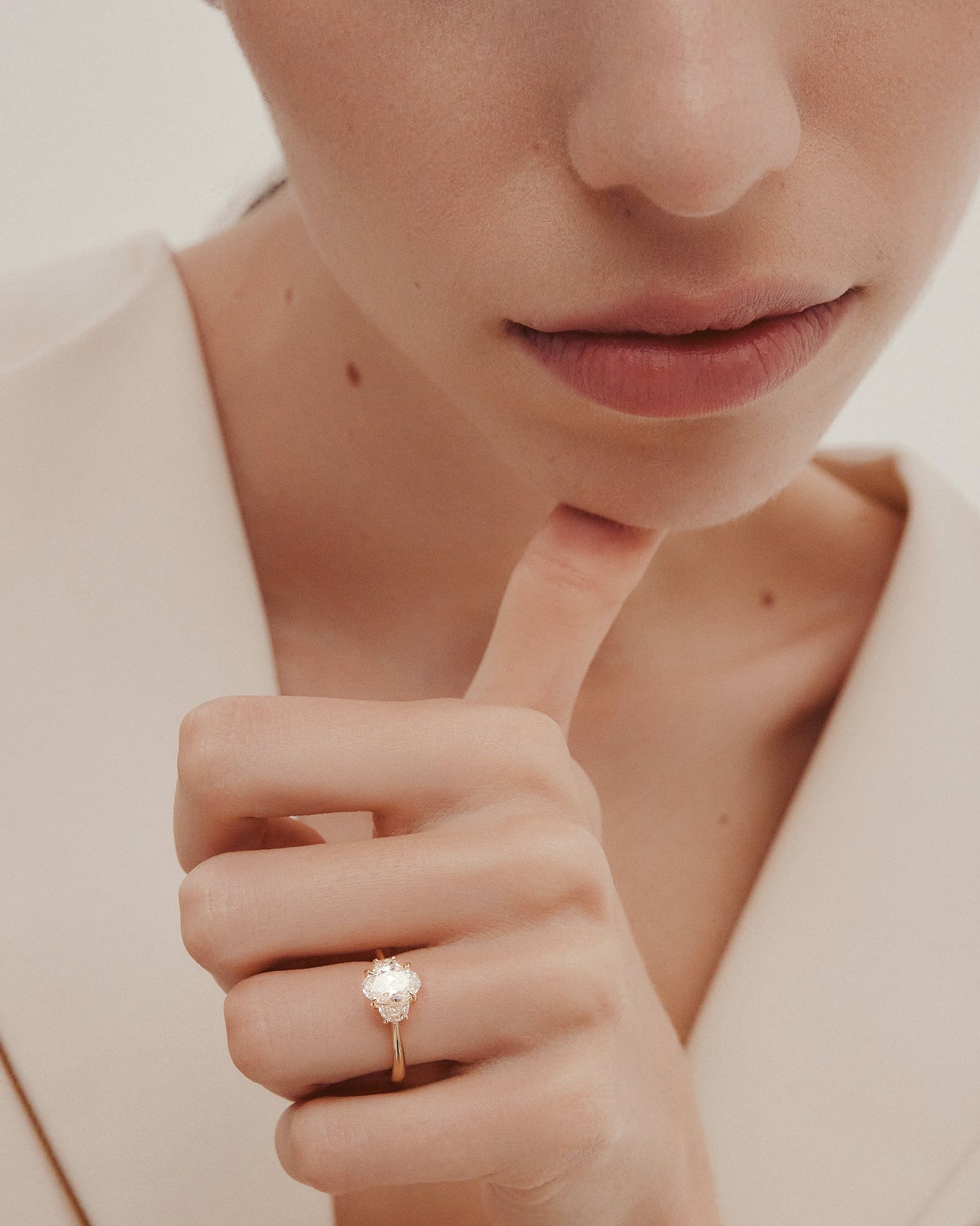 1 CT - 2 CT Oval Cut Lab grown Diamond Three Stone Engagement Ring