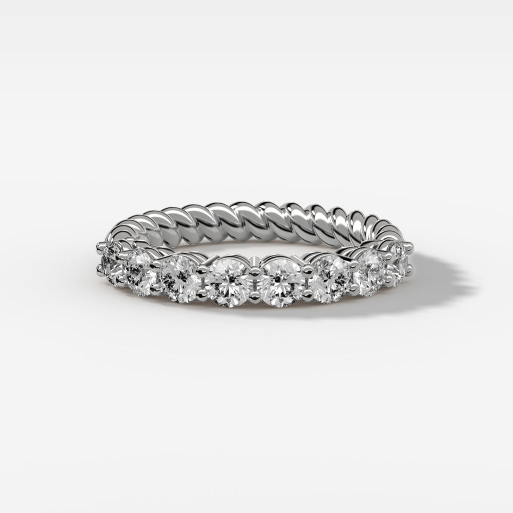 0.84 TCW Round CVD Diamond Bezel Shared Prong Rope Wedding Band