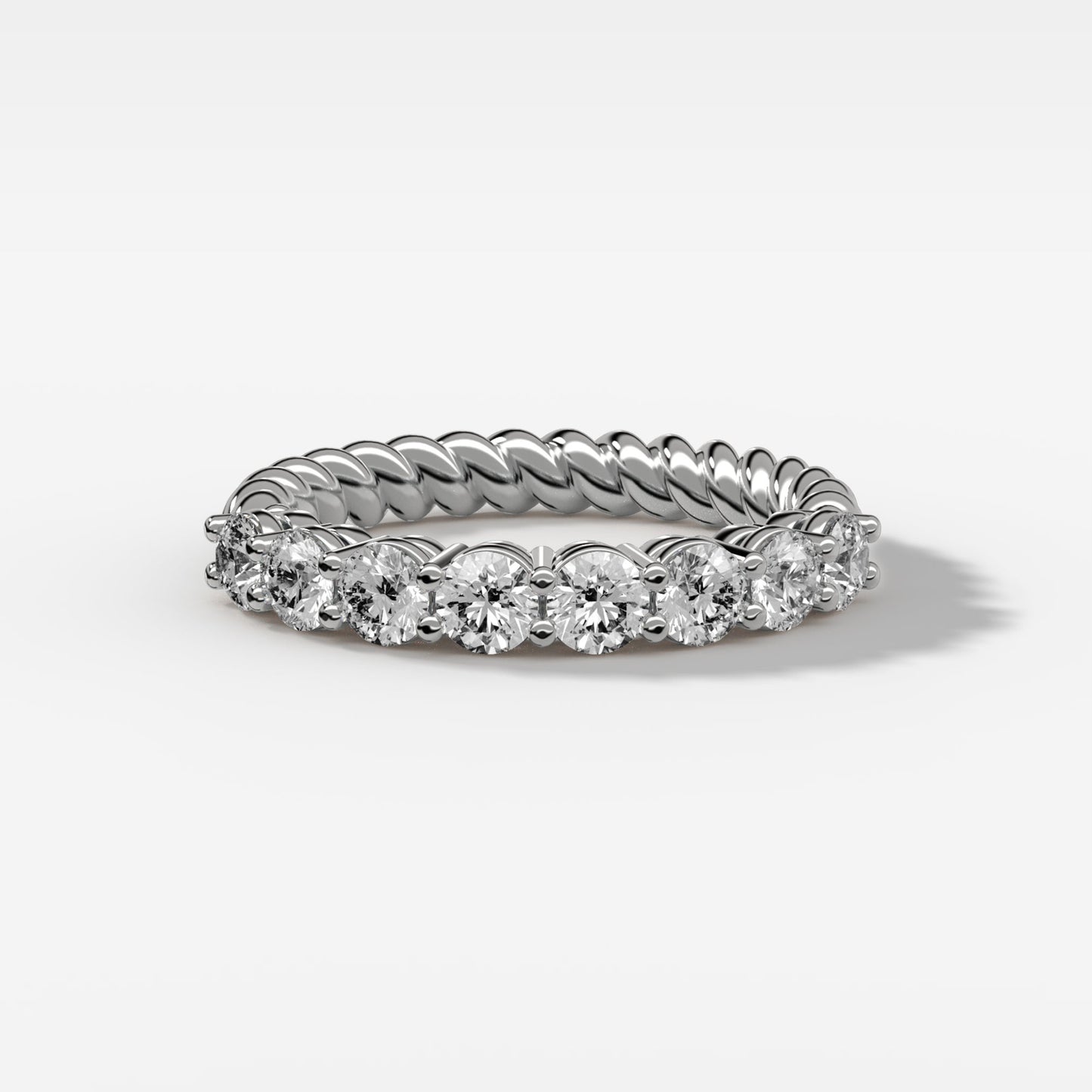 0.84 TCW Round CVD Diamond Bezel Shared Prong Rope Wedding Band