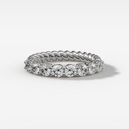 0.84 TCW Round CVD Diamond Bezel Shared Prong Rope Wedding Band