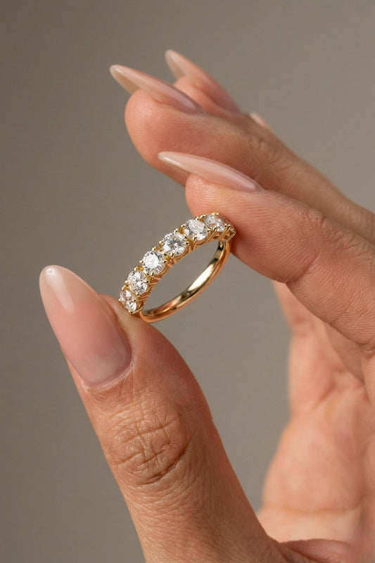 Round CVD Diamond Claw Pave Wedding Band