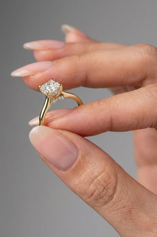 Radiant Cut Hidden Halo Moissanite Engagement Ring