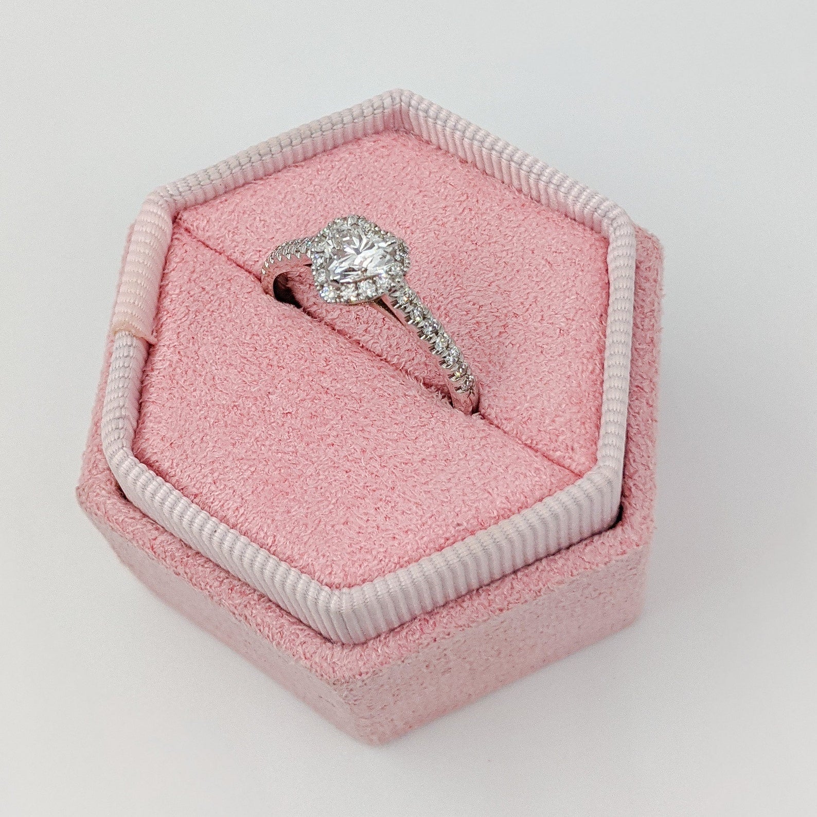 0.6 CT Heart Cut Halo Pave Setting Moissanite Engagement Ring