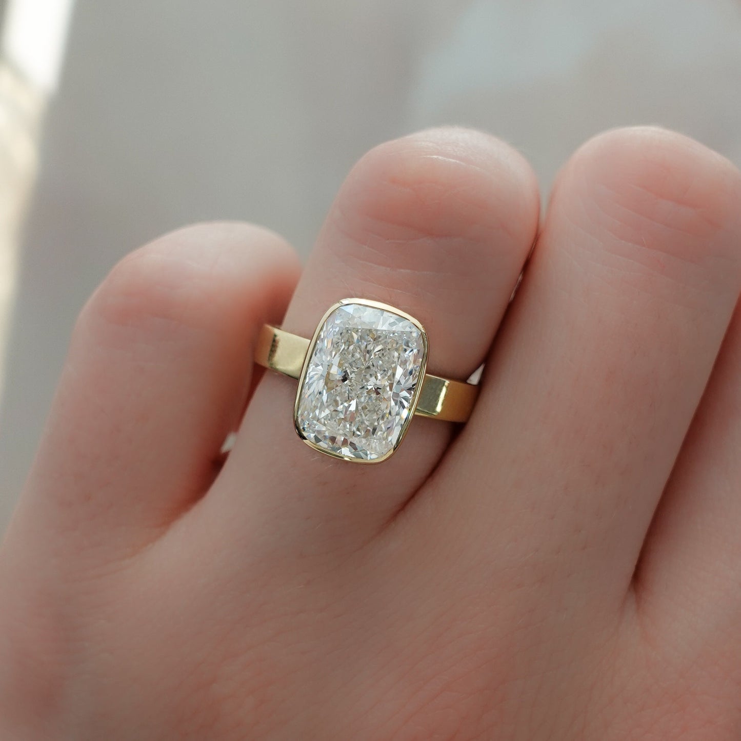 2 CT - 4 CT Elongated Cushion Cut Lab grown Diamond Solitaire Bezel Engagement Ring