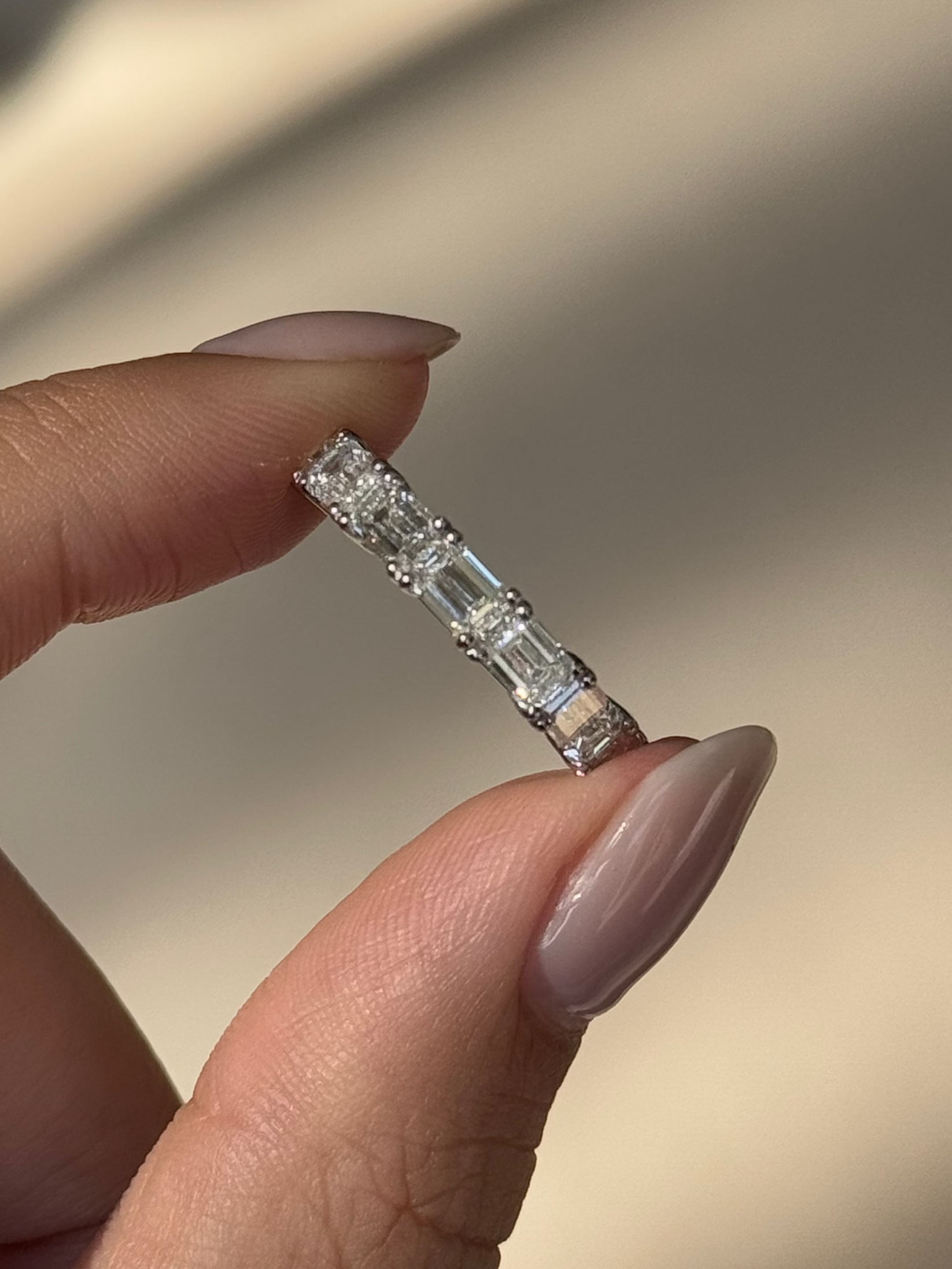 Emerald CVD Diamond Half Eternity Wedding Band