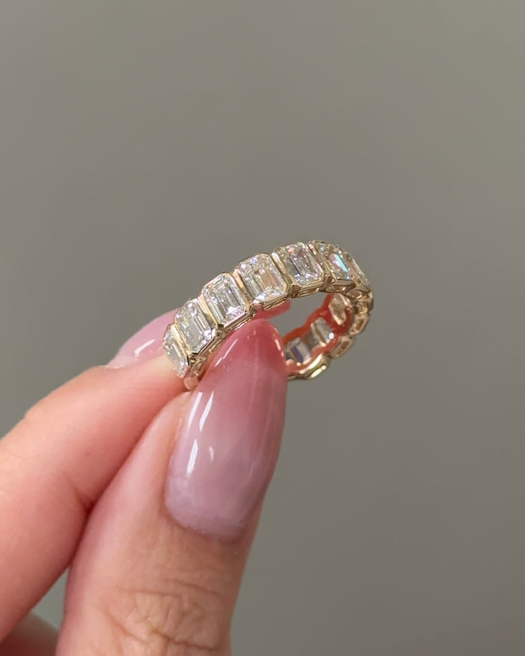 3.48 TCW Emerald CVD Diamond Half Eternity with Bezel Wedding Band