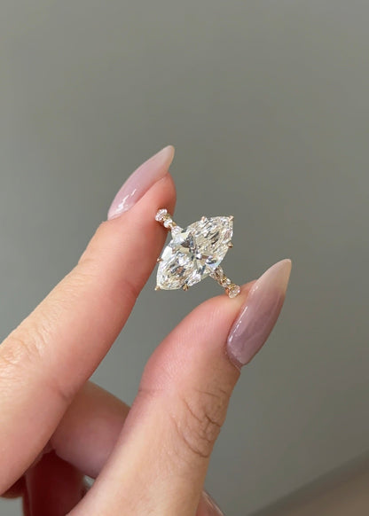 Marquise Cut Lab grown Diamond Hidden Halo Engagement Ring