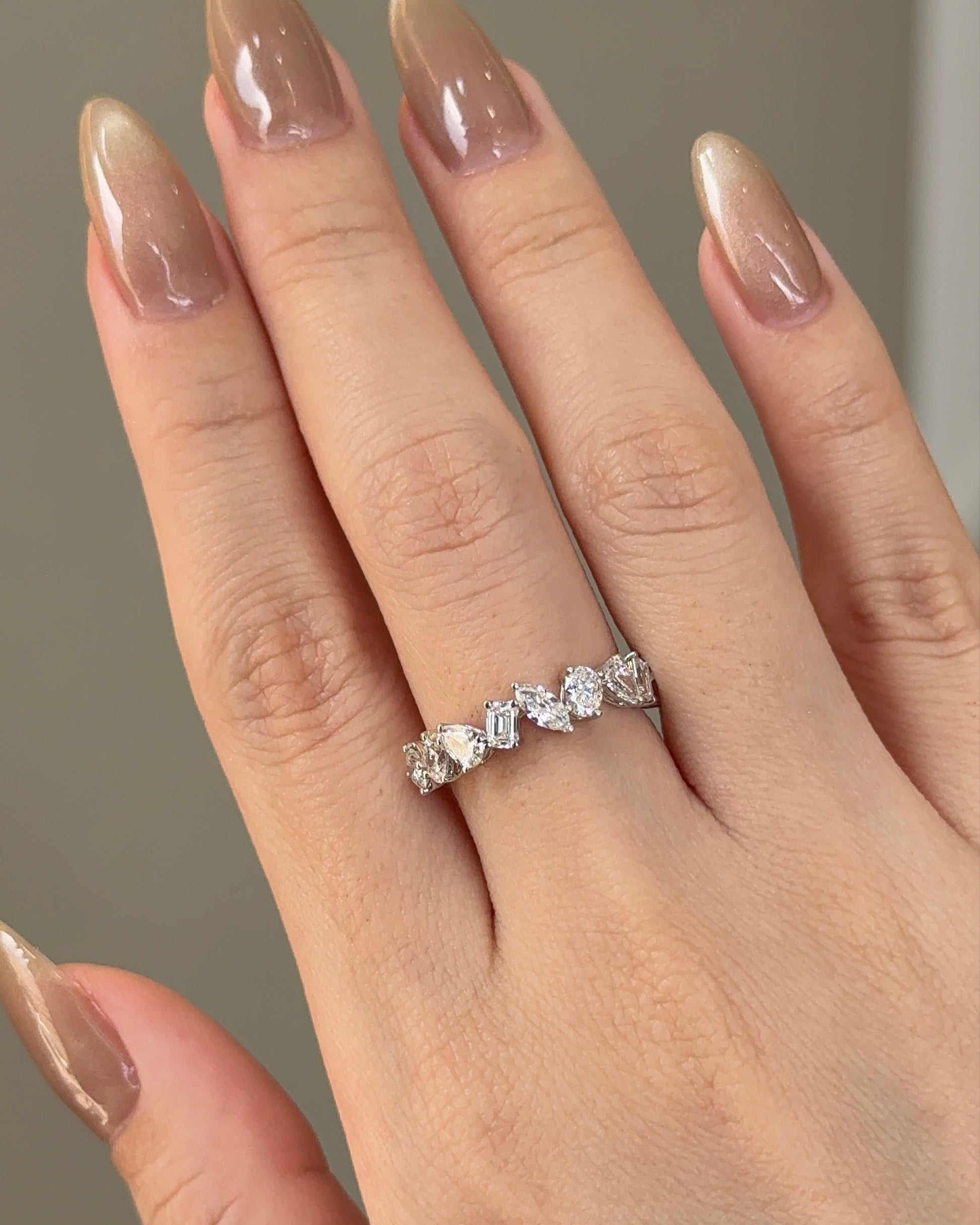 1.33 TCW Mix Fancy CVD Diamond Half Eternity Wedding Band