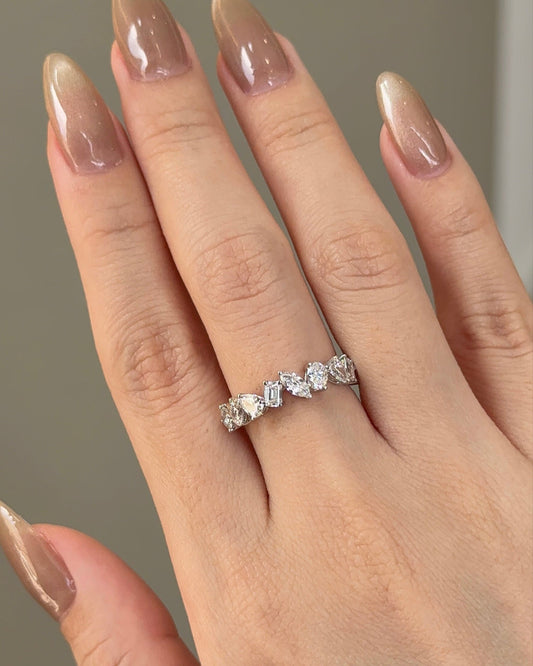 1.33 TCW Mix Fancy CVD Diamond Half Eternity Wedding Band