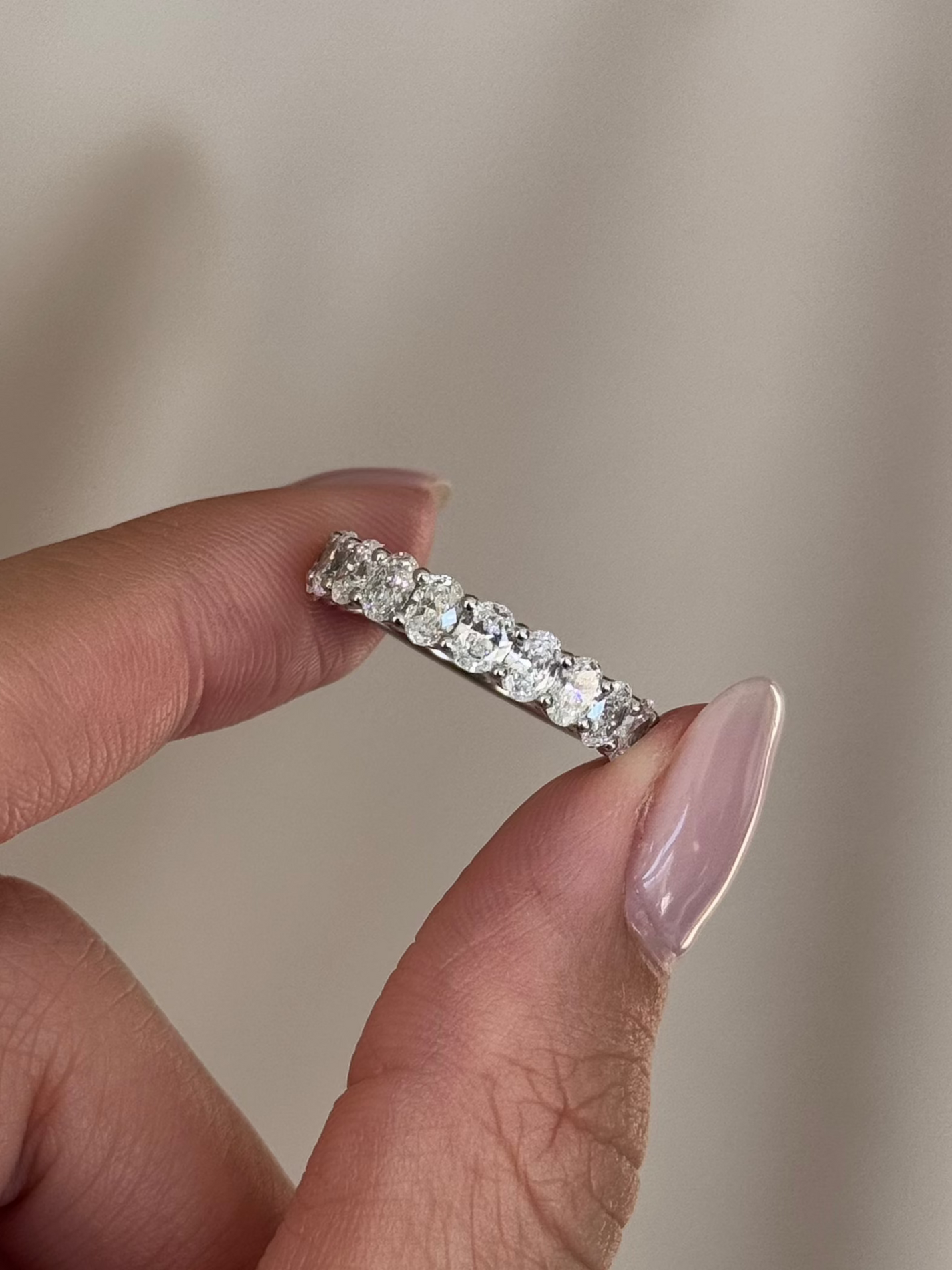 Oval CVD Diamond Half Eternity with Shared Prong Wedding Band