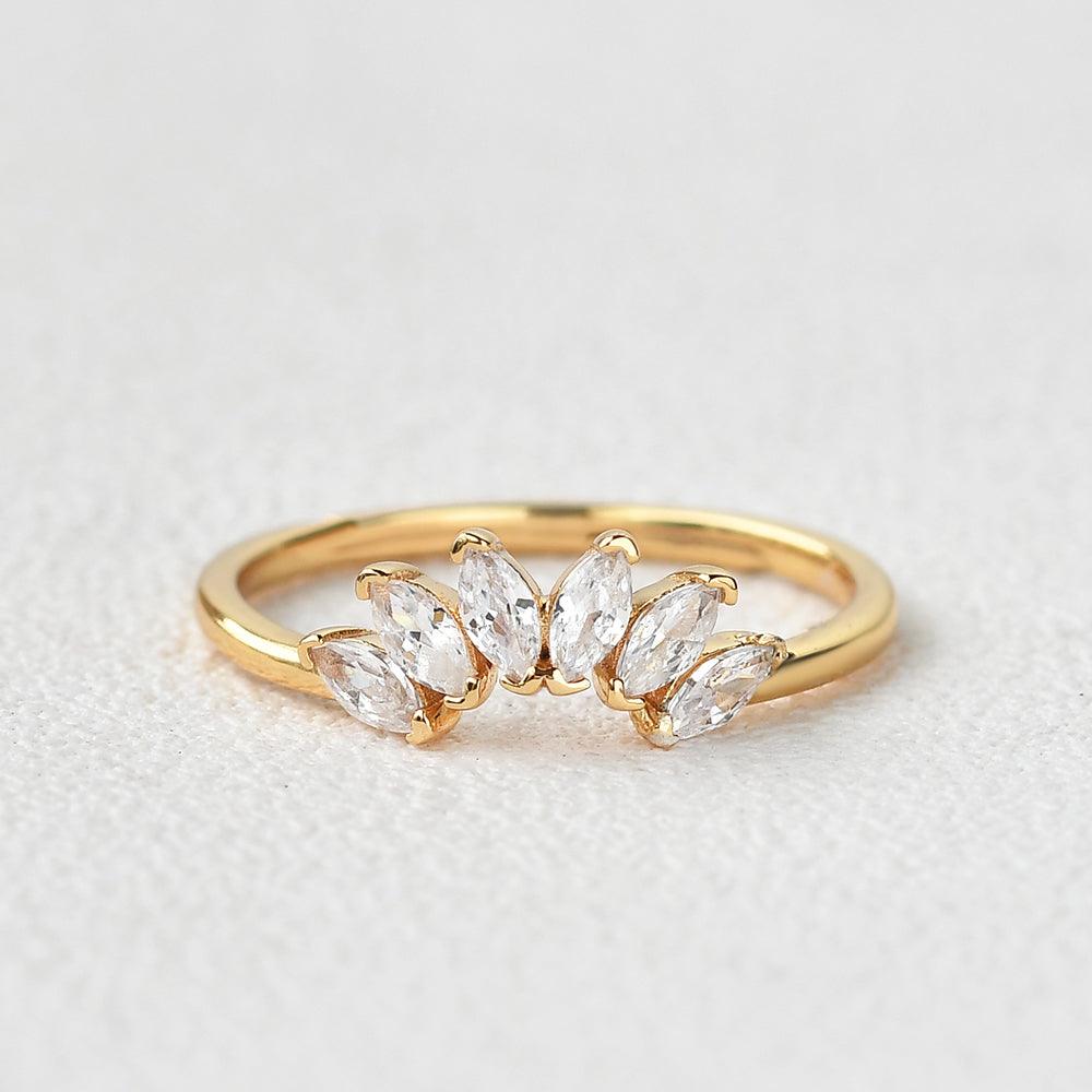 0.4 TCW Marquise Moissanite Cluster Curved Wedding Band