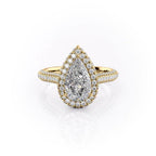 2 CT - 3 CT Pear Cut Halo Pave Set Moissanite Engagement Ring