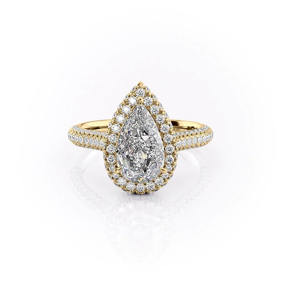 2 CT - 3 CT Pear Cut Halo Pave Set Moissanite Engagement Ring