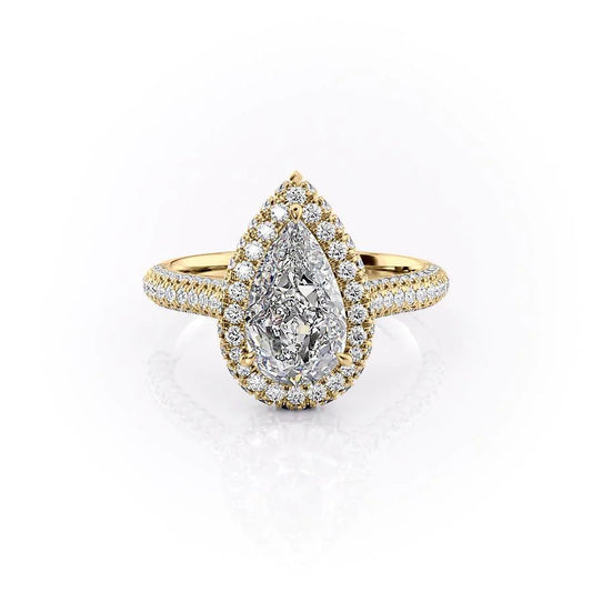 2 CT - 3 CT Pear Cut Halo Pave Set Moissanite Engagement Ring