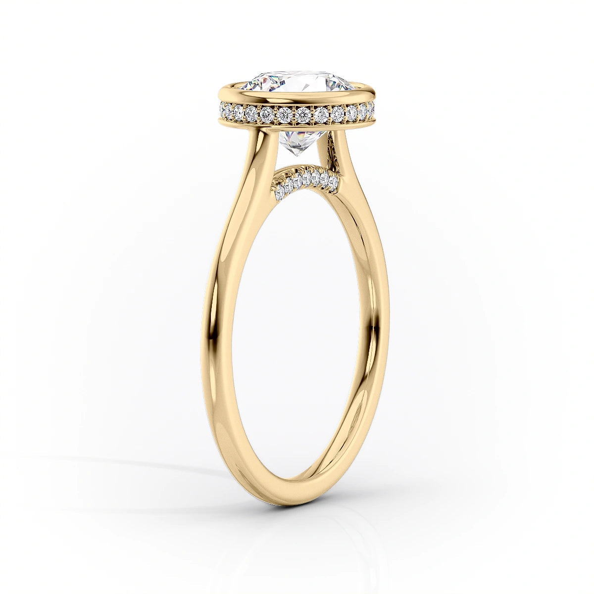 2 CT - 3 CT Cushion Cut Hidden Halo Bezel Moissanite Engagement Ring