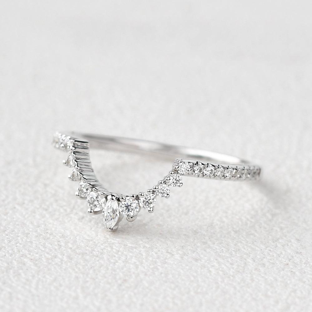 0.25 TCW Marquise & Round Moissanite Curved Stacking Wedding Band