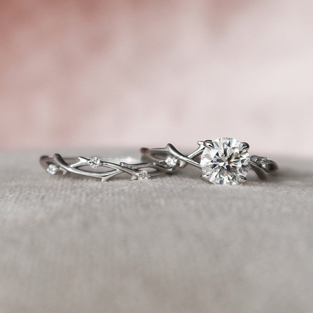 Oval Cut Moissanite Half Eternity Nature Inspired Bridal Set