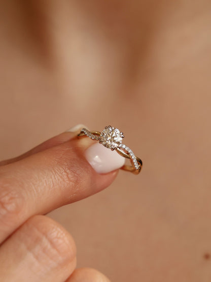 0.9 CT - 2.9 CT Round Cut Lab grown Diamond Twisted Pave Setting Engagement Ring