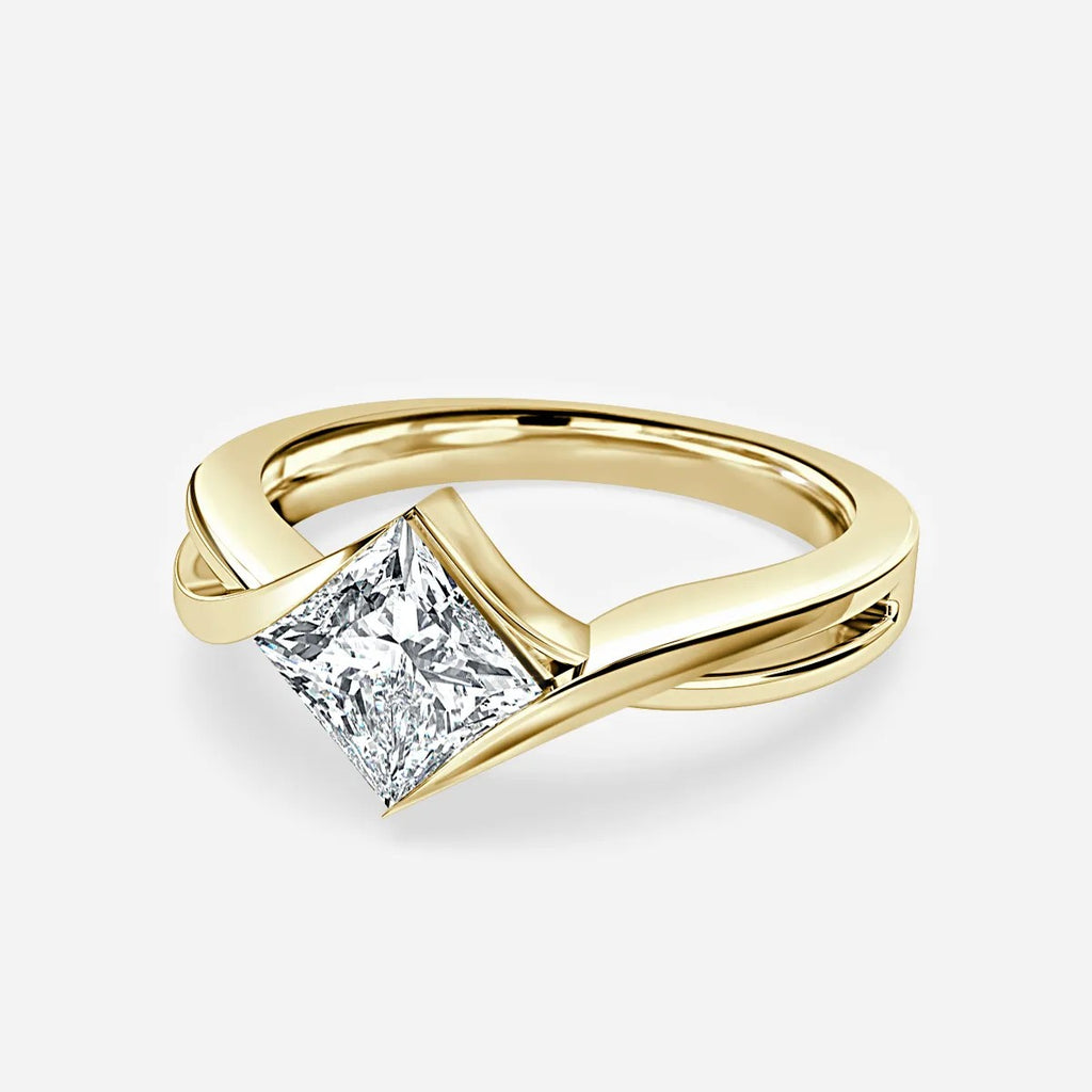 1 CT - 2 CT Princess Cut Entwined Setting Solitaire Moissanite Engagement Ring