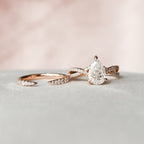 Pear Cut Hidden Halo Moissanite Half Eternity With Split Shank Bridal Set