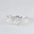 0.12 TCW Marquise & Round Moissanite V-Shape Pave Wedding Band