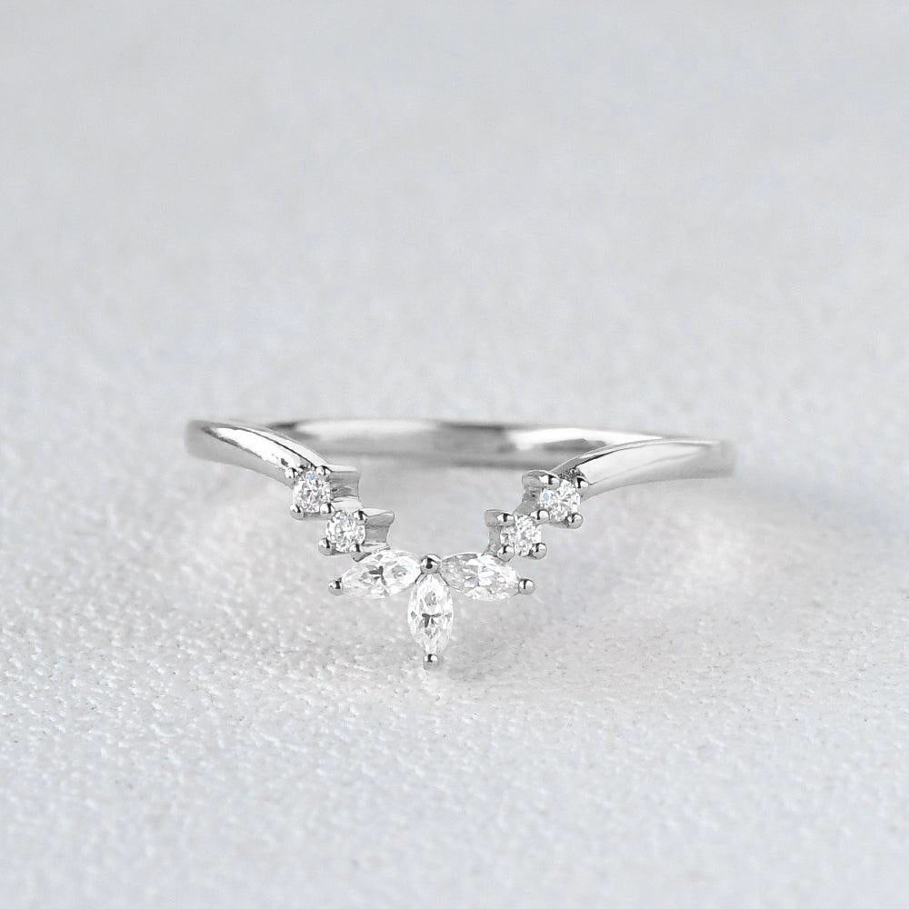 0.12 TCW Marquise & Round Moissanite V-Shape Pave Wedding Band