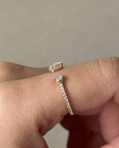 0.54 TCW Pear & Round CVD Diamond Bezel with Open Cuff Wedding Band