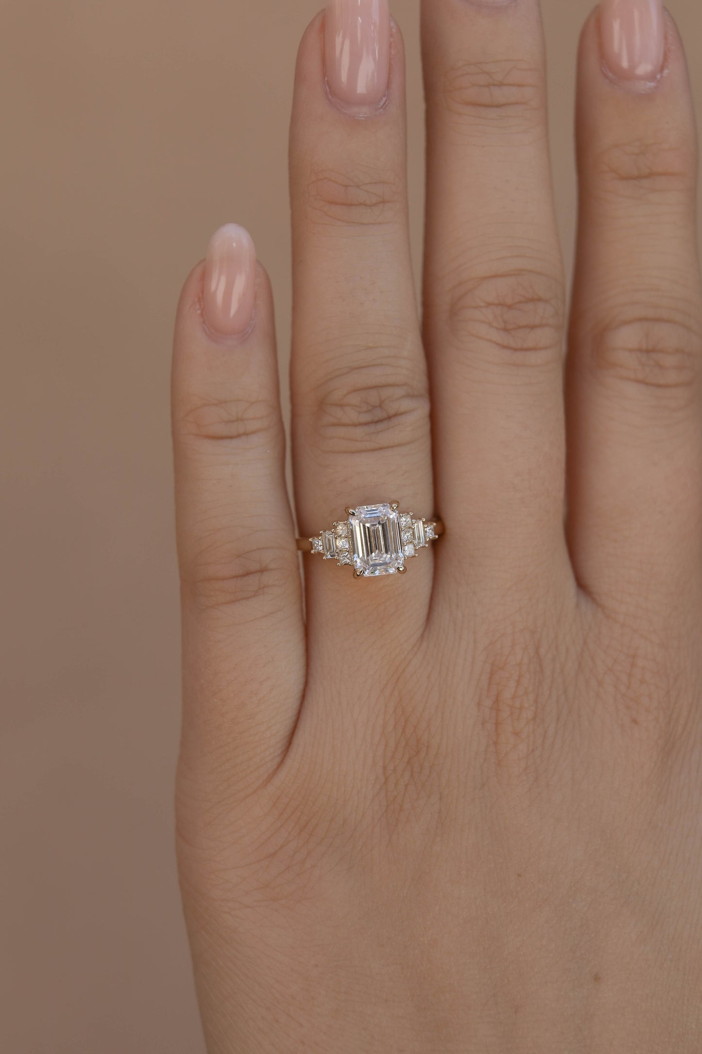 2 CT - 3 CT Emerald Cut Lab grown Diamond Cluster Engagement Ring