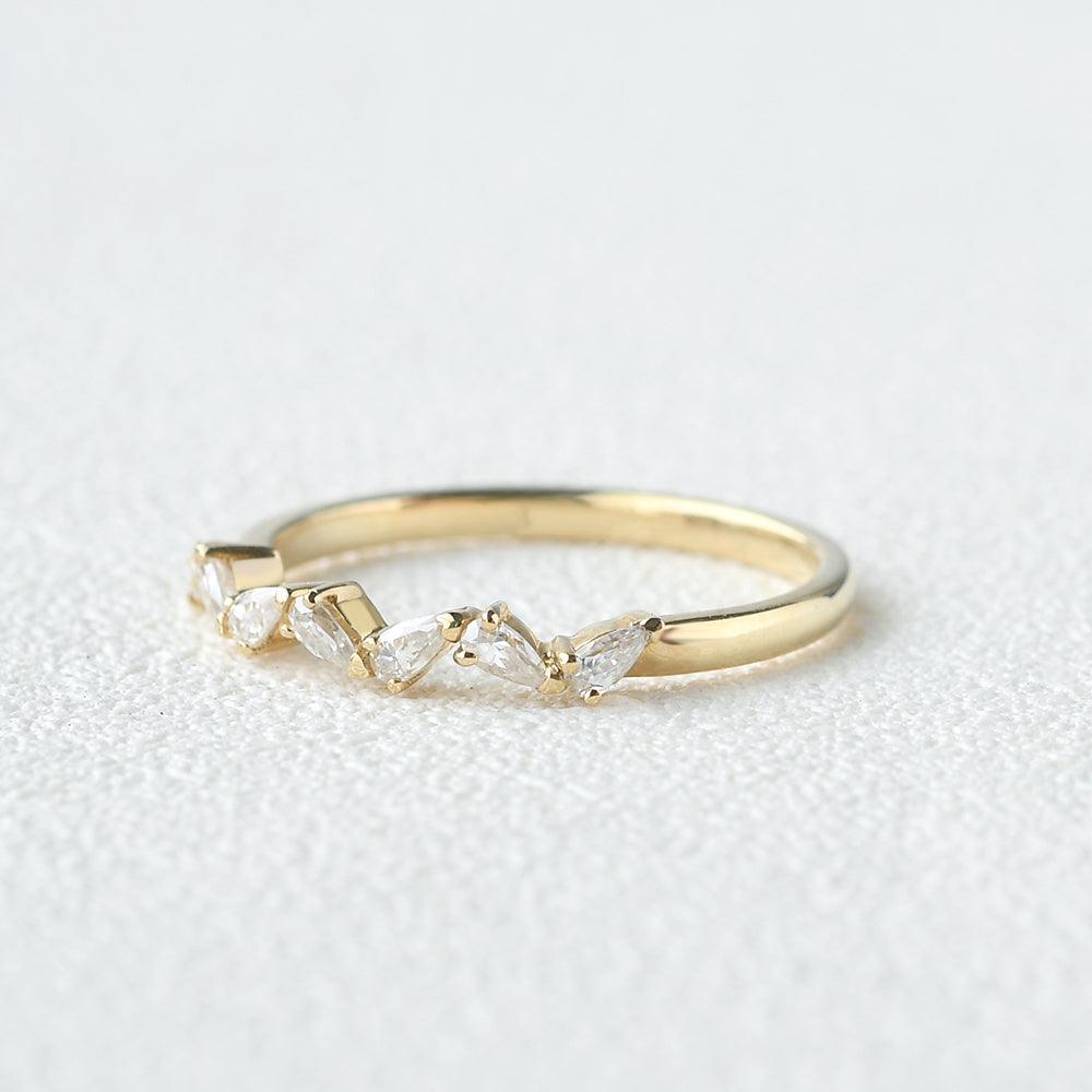 0.1 TCW Pear Moissanite Dainty Straight Wedding Band