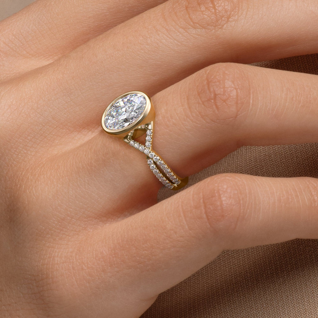 2 CT Oval Cut Twisted Pave & Bezel Setting Moissanite Engagement Ring