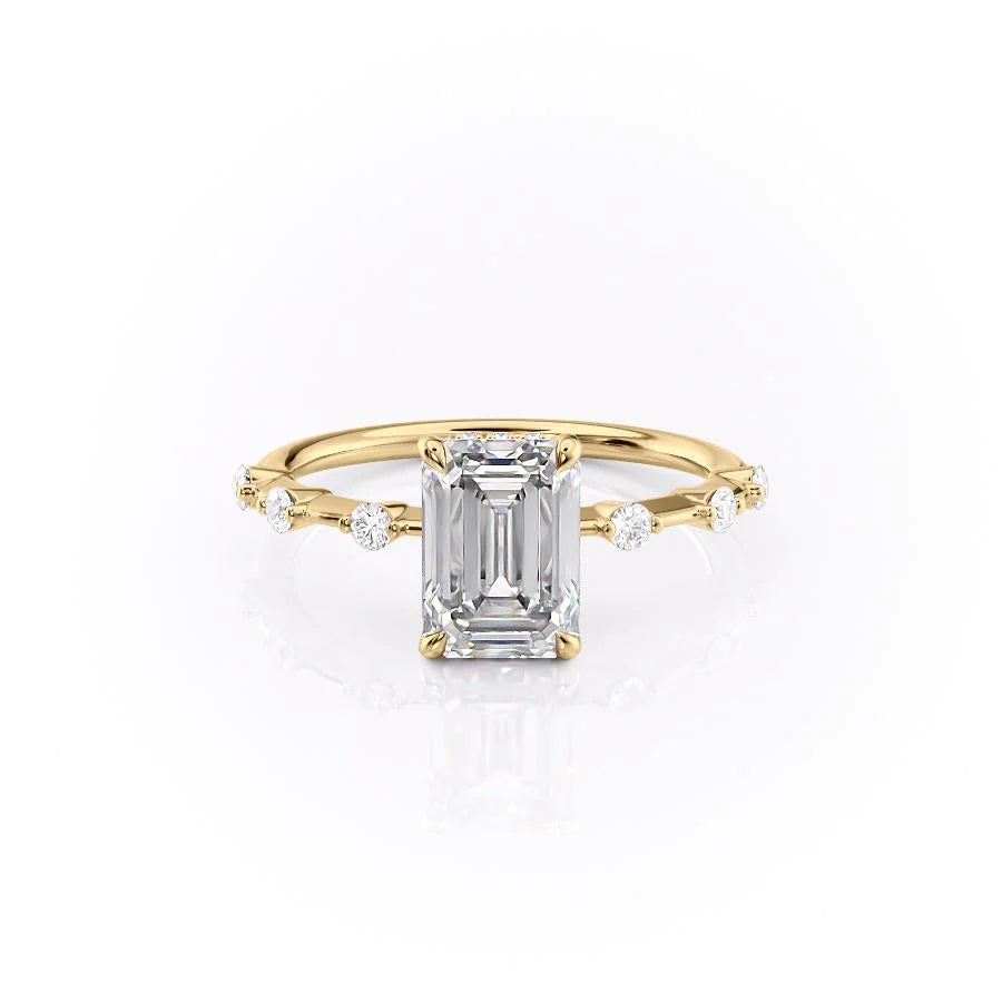 1.5 CT - 3 CT Emerald Cut Hidden Halo Dainty Moissanite Engagement Ring