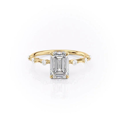 1.5 CT - 3 CT Emerald Cut Hidden Halo Dainty Moissanite Engagement Ring