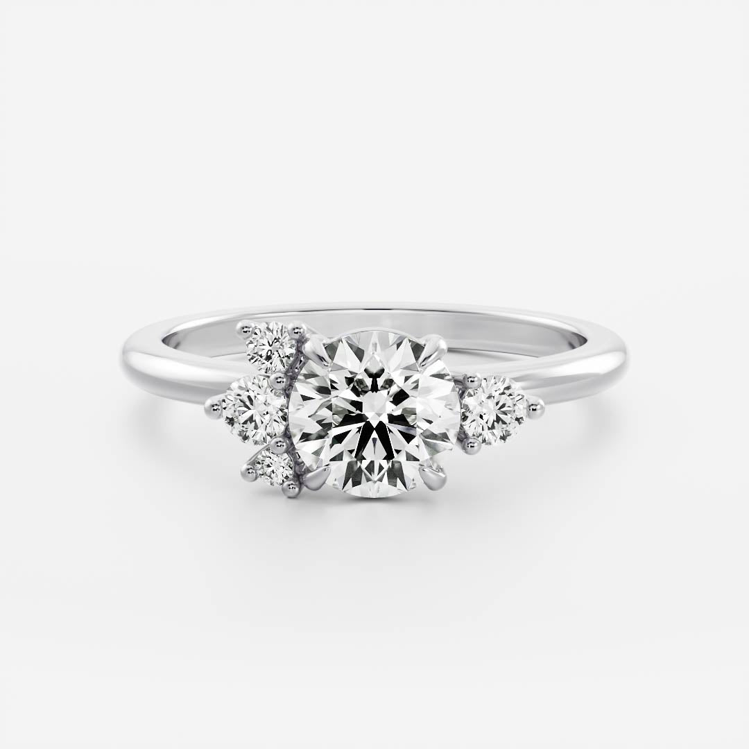 1 CT - 2 CT Round Cut Cluster Moissanite Engagement Ring