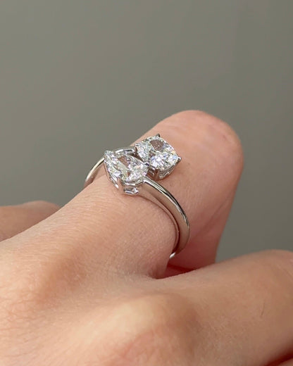 1.48 CT Pear & Cushion Lab grown Diamond Engagement Ring