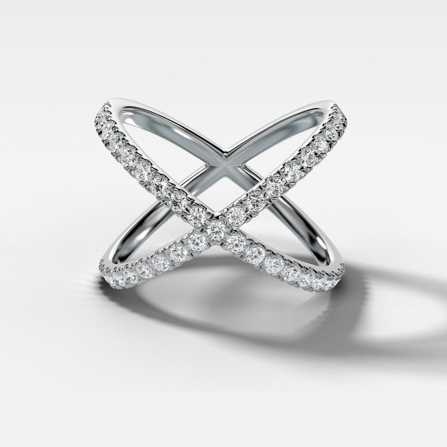 0.45 TCW Round CVD Diamond Pave X Shape Wedding Band