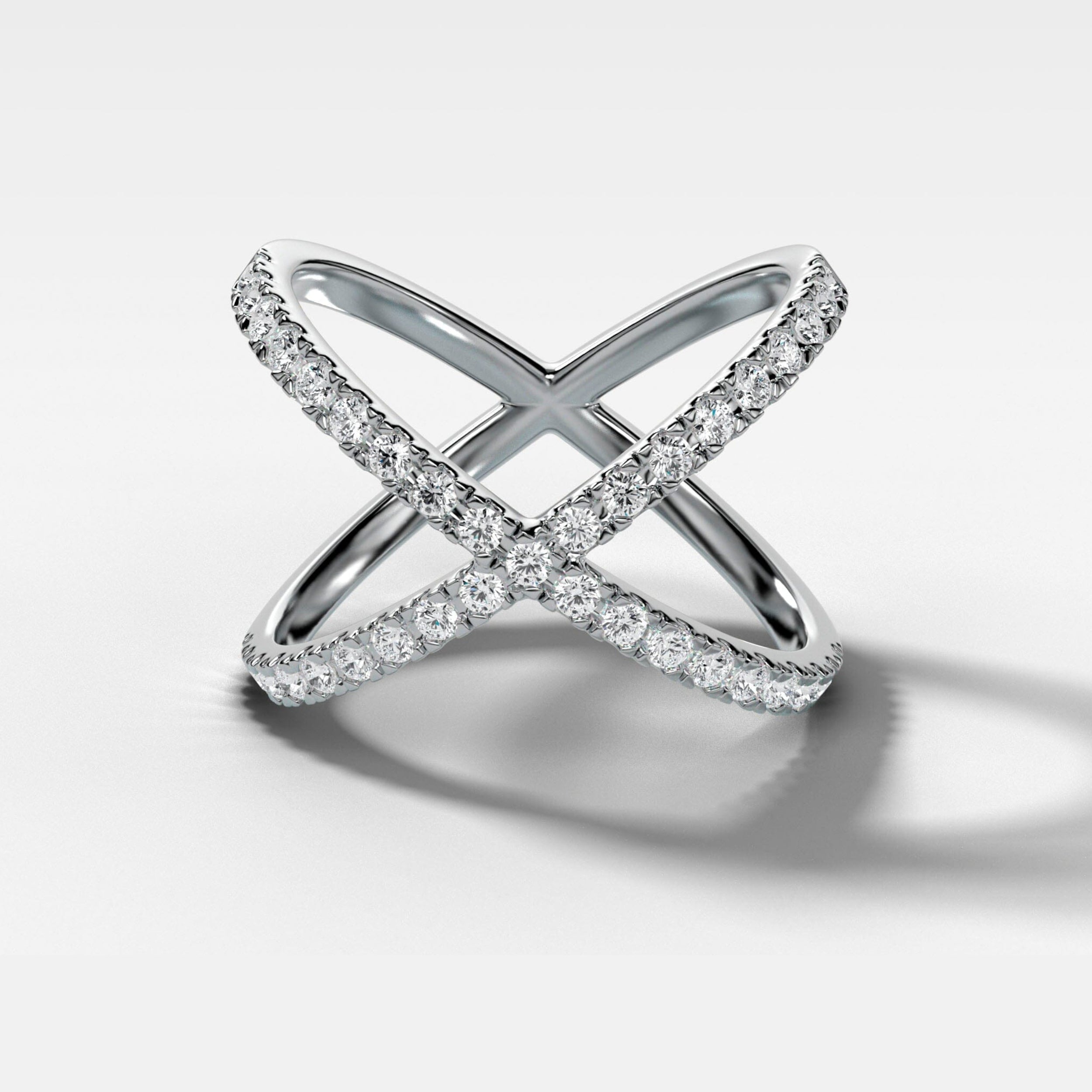 0.45 TCW Round CVD Diamond Pave X Shape Wedding Band