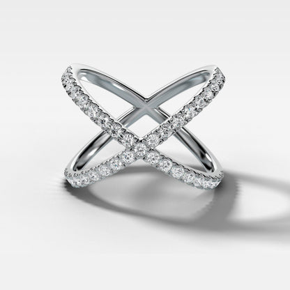 0.45 TCW Round CVD Diamond Pave X Shape Wedding Band