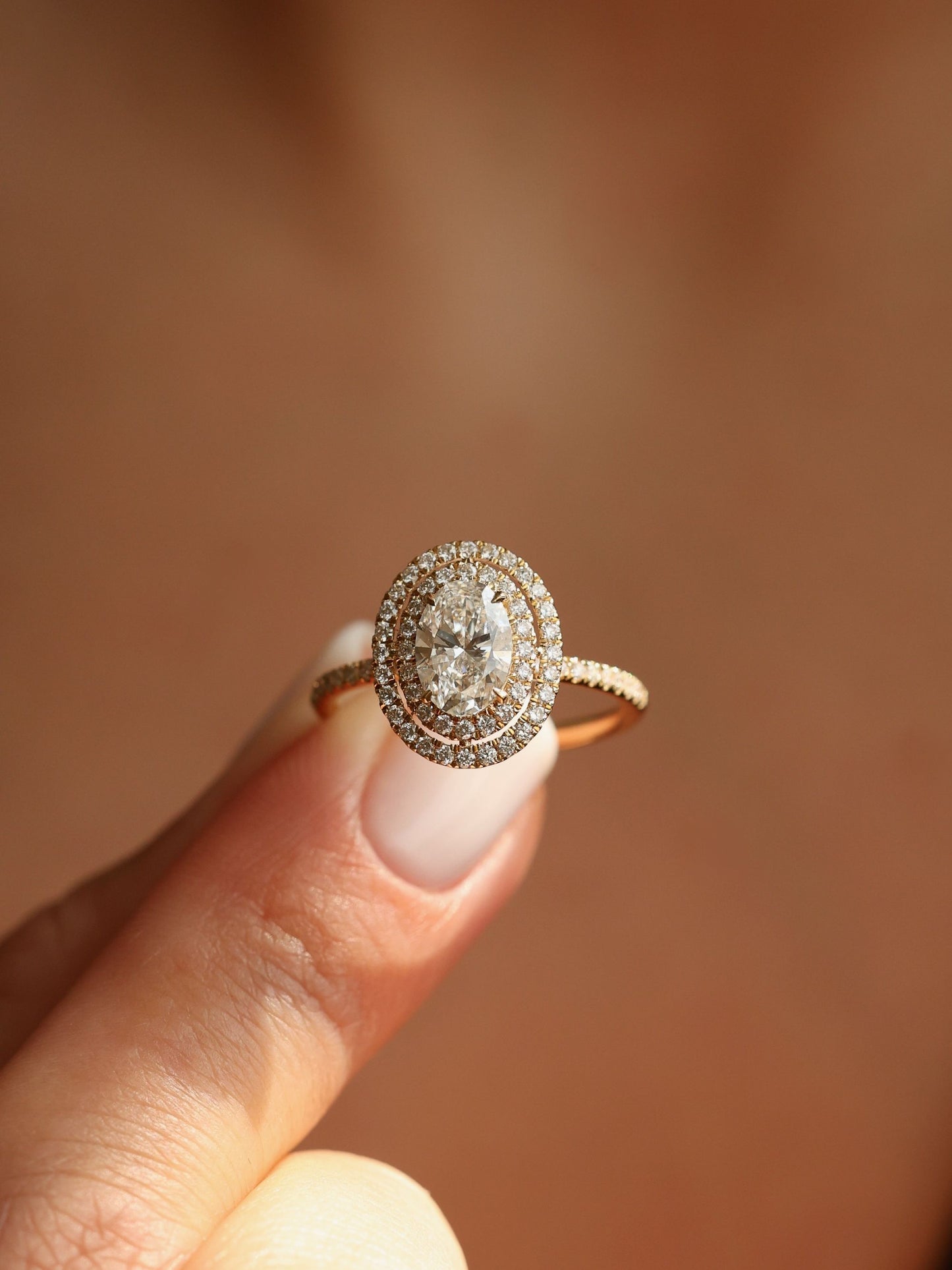 1 CT - 3 CT Oval Cut Lab grown Diamond Double Halo & Pave Engagement Ring