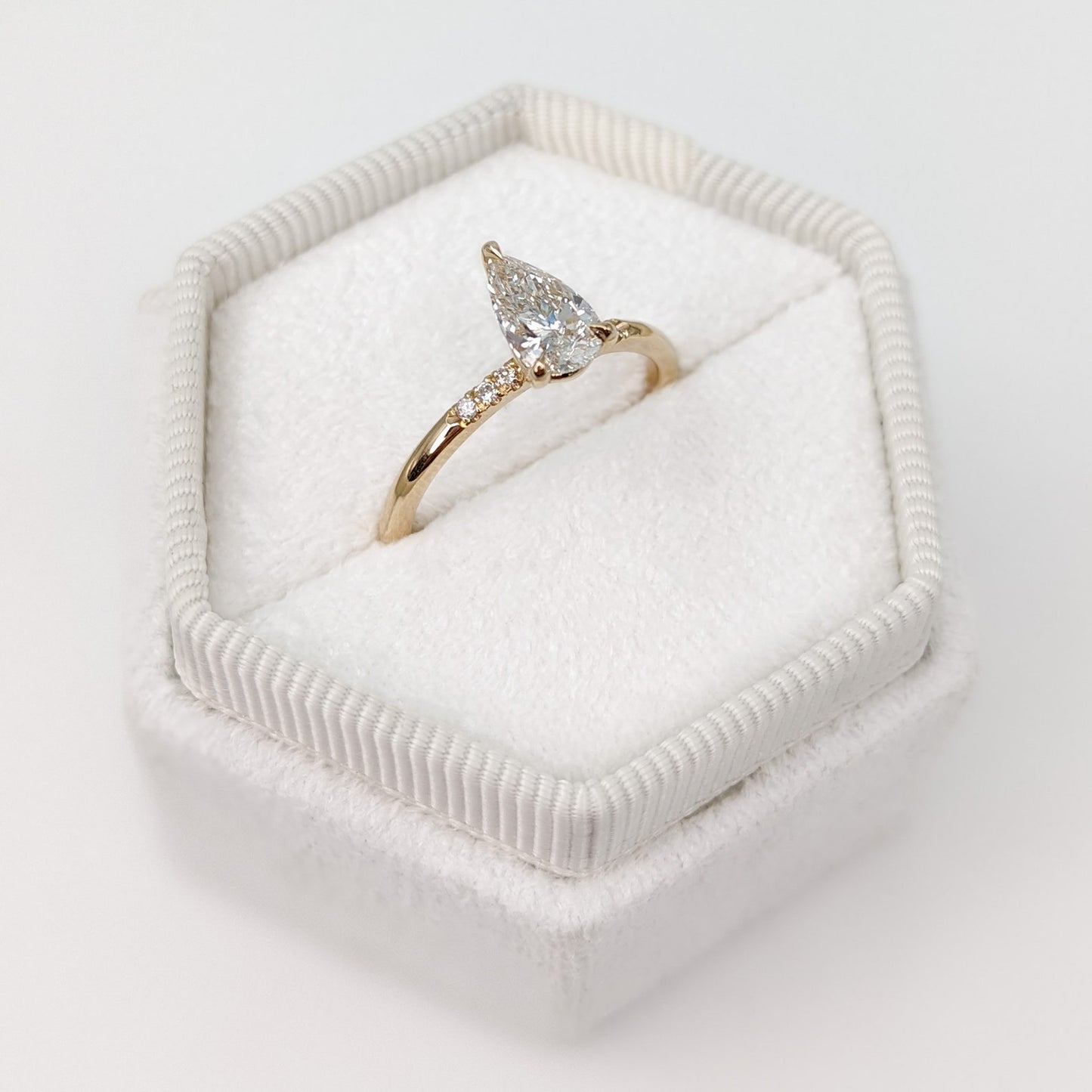 0.77 CT Pear Cut Pave Moissanite Engagement Ring